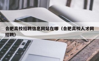 合肥高校招聘信息网站在哪（合肥高校人才网招聘）